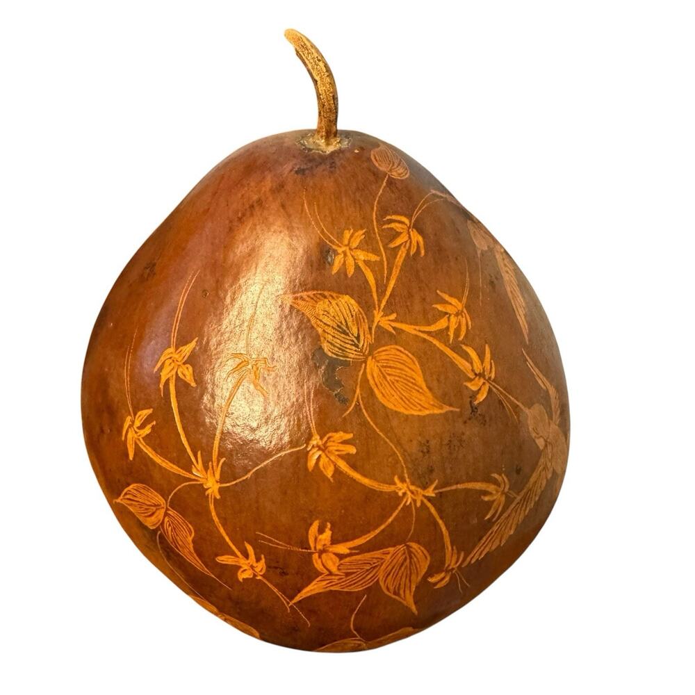 Vintage Carved Gourd Hummingbirds Vines Boho Primitive Rustic Home Decor Signed